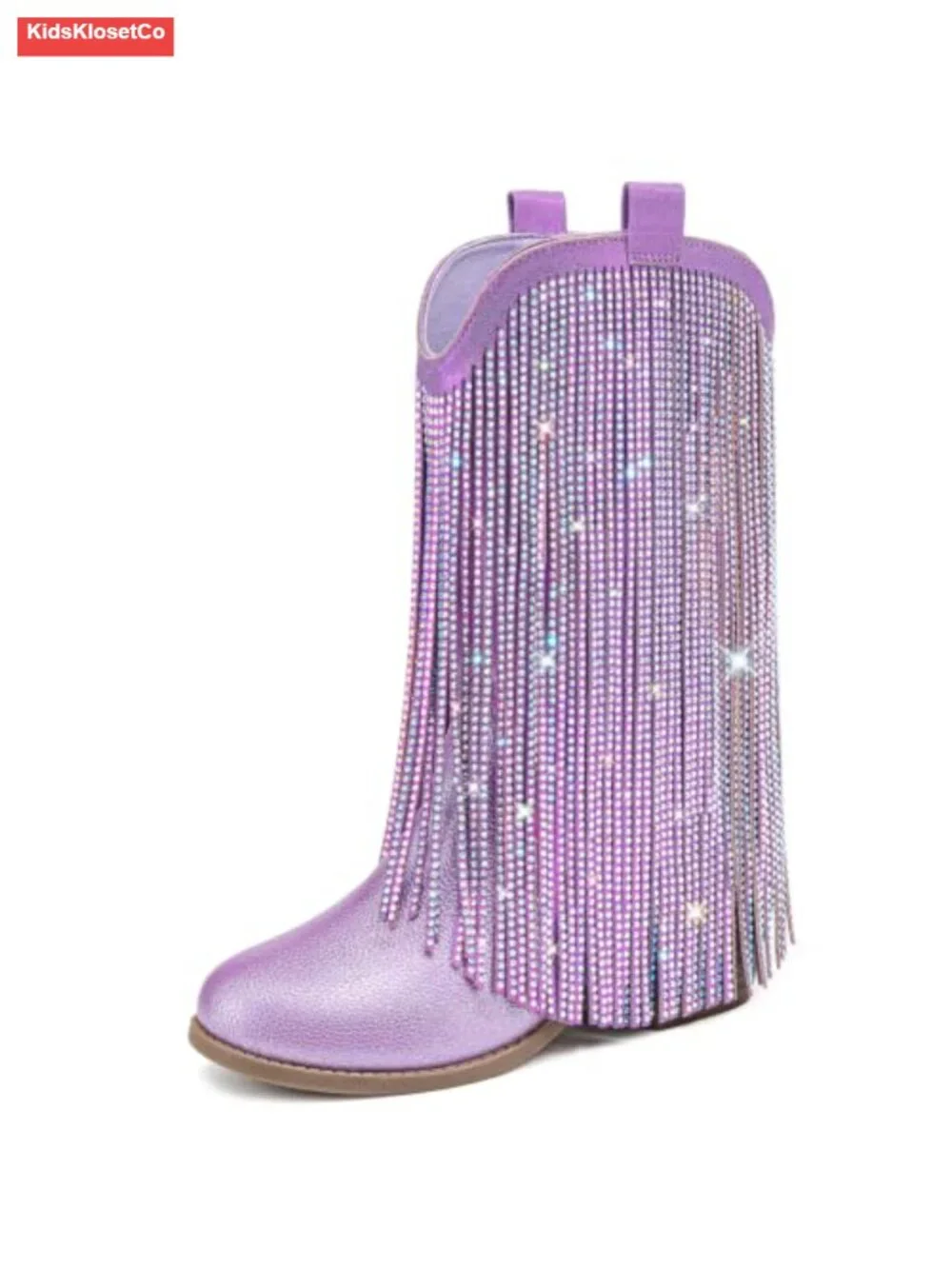 Rhinestone Fringe Cowgirl Boots Girls Mid Calf Pointed Toe Pull On